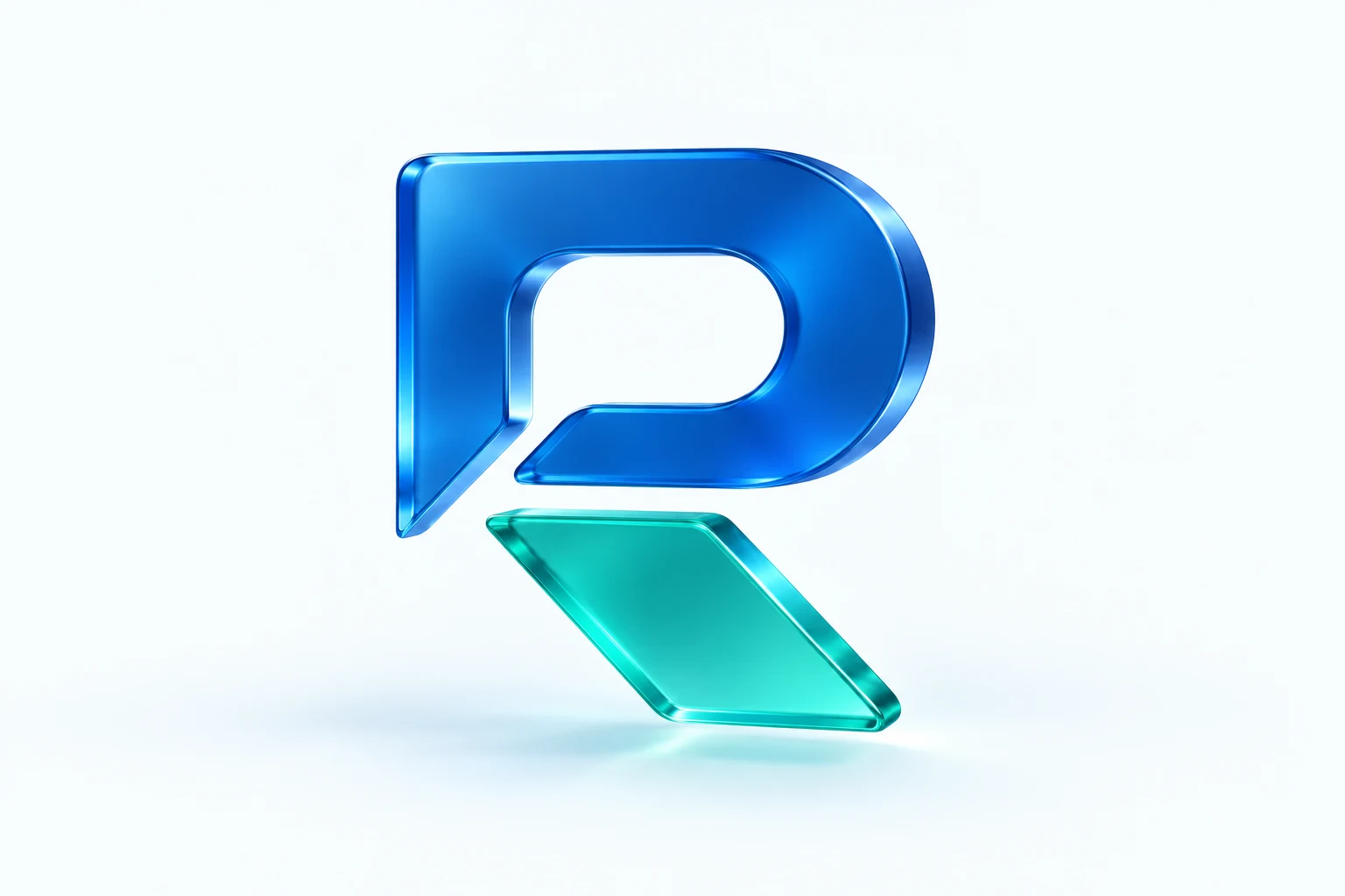 Sculptural blue and teal Revixly emblem